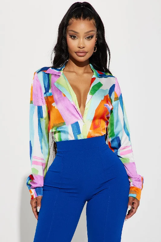 Flashbacks To Reality Satin Shirt - Multi Color