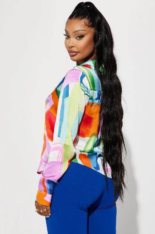 Flashbacks To Reality Satin Shirt - Multi Color