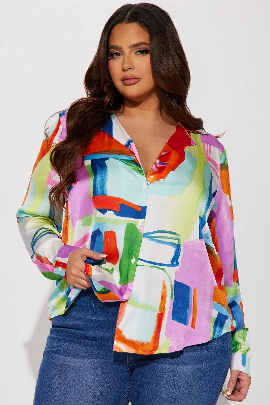 Flashbacks To Reality Satin Shirt - Multi Color