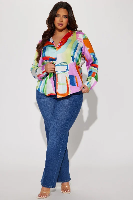 Flashbacks To Reality Satin Shirt - Multi Color