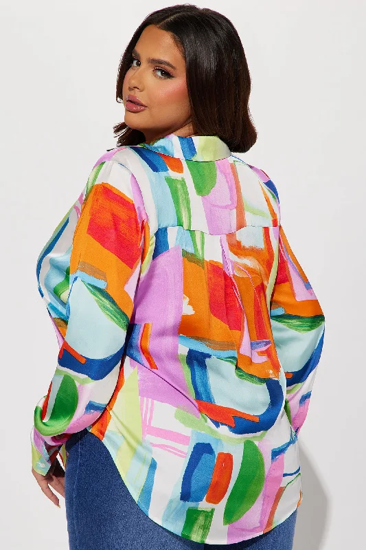 Flashbacks To Reality Satin Shirt - Multi Color