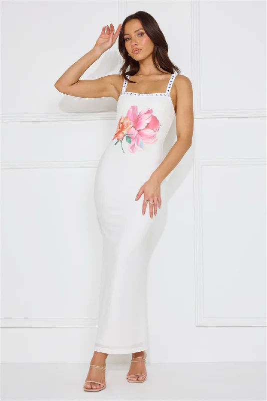 Floral Surprise Mesh Maxi Dress White