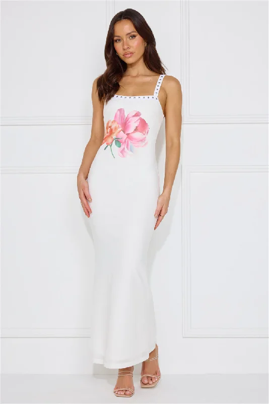 Floral Surprise Mesh Maxi Dress White