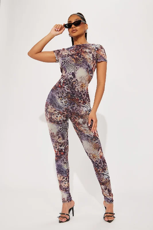 Forgive Me Mesh Jumpsuit - Brown/combo