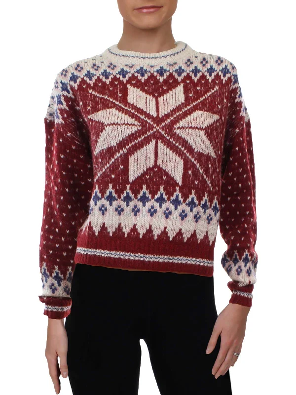 Fran Womens Ribbed Knit Fair Isle Crewneck Sweater