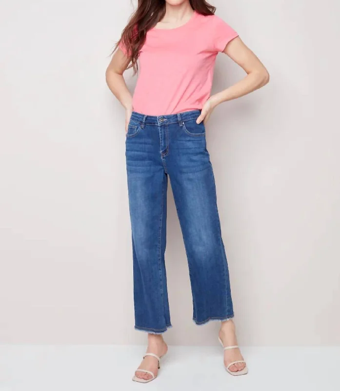 Frayed Hem Crop Jeans In Indigo