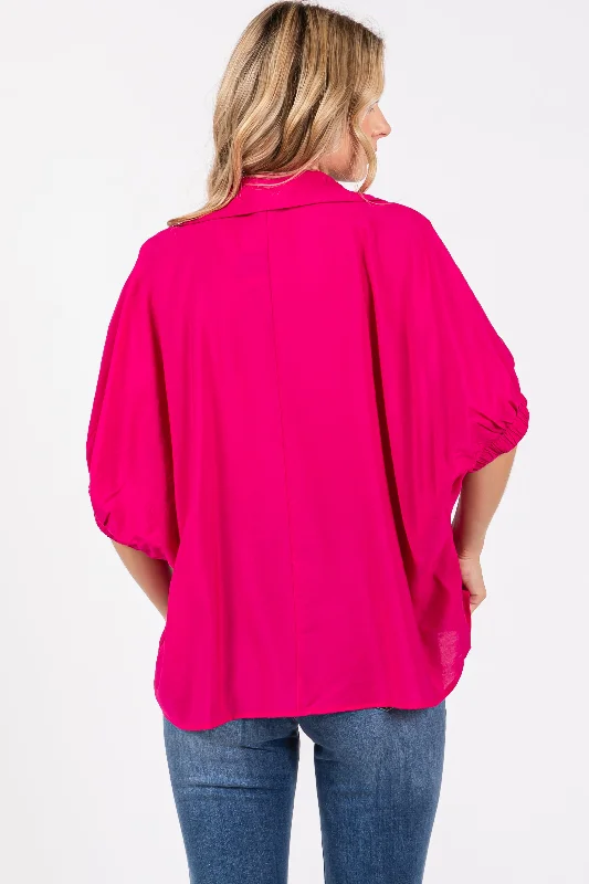 Fuchsia V-Neck Short Sleeve Top