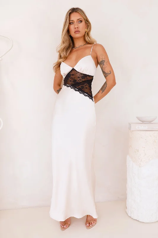 Getaway Events Satin Lace Maxi Dress Champagne