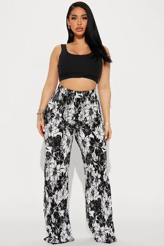 Getaway Wide Leg Plisse Pant - Black/White