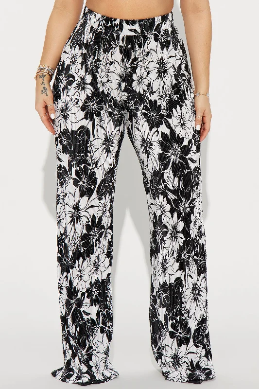 Getaway Wide Leg Plisse Pant - Black/White