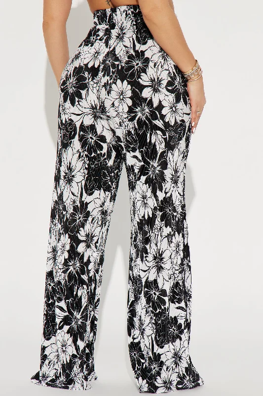 Getaway Wide Leg Plisse Pant - Black/White