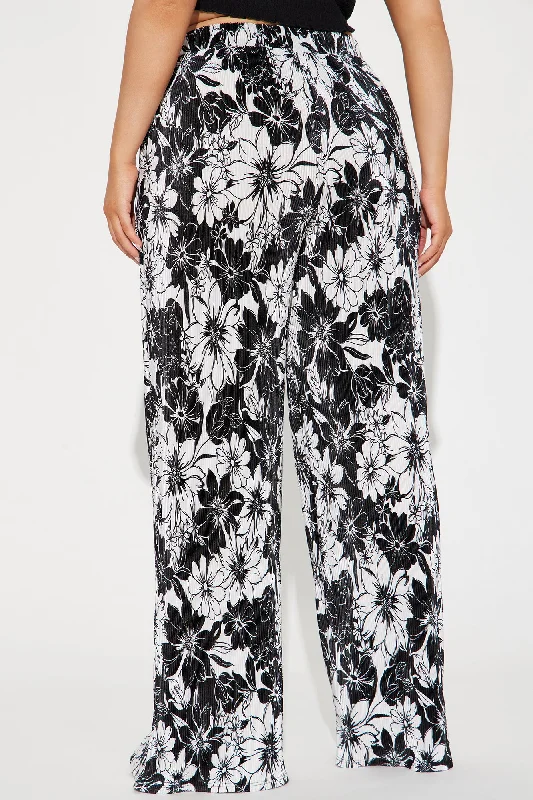 Getaway Wide Leg Plisse Pant - Black/White