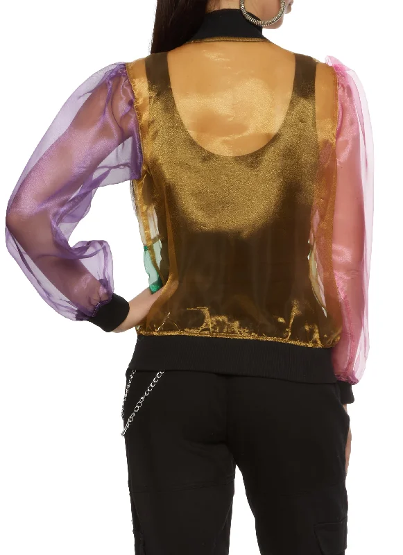 Color Block Organza Bomber Jacket