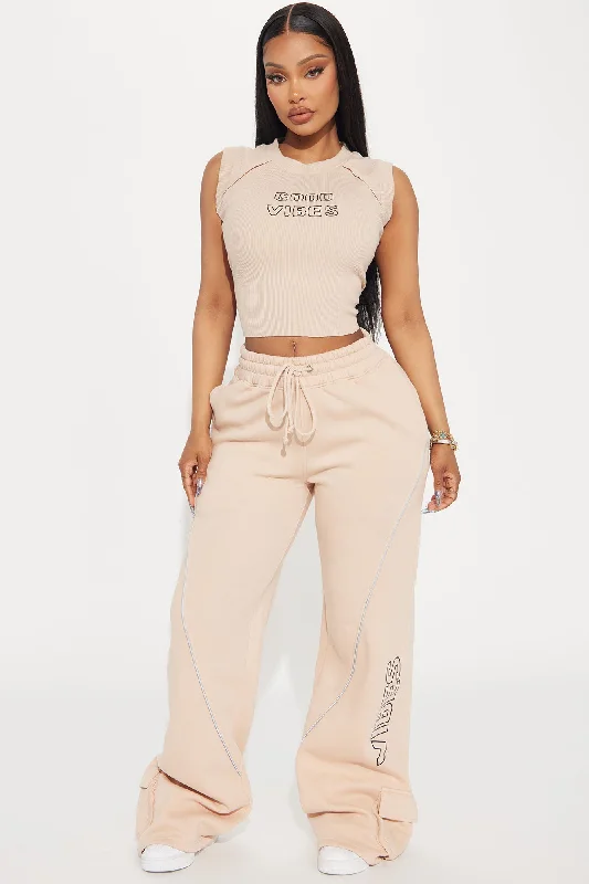 Good Vibes Washed Wide Leg Pant - Taupe/combo