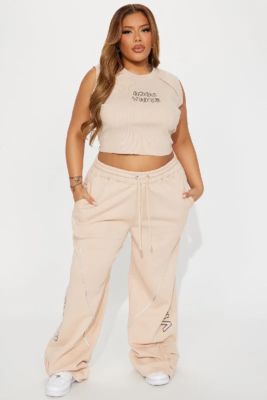 Good Vibes Washed Wide Leg Pant - Taupe/combo