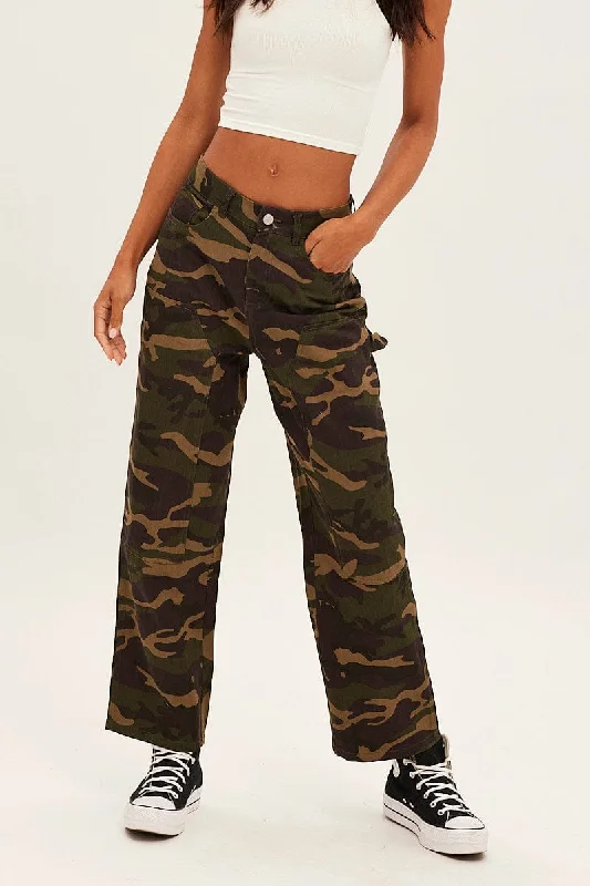 Green Camoflage Cargo Pants Relaxed