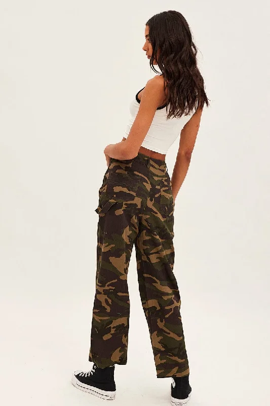 Green Camoflage Cargo Pants Relaxed