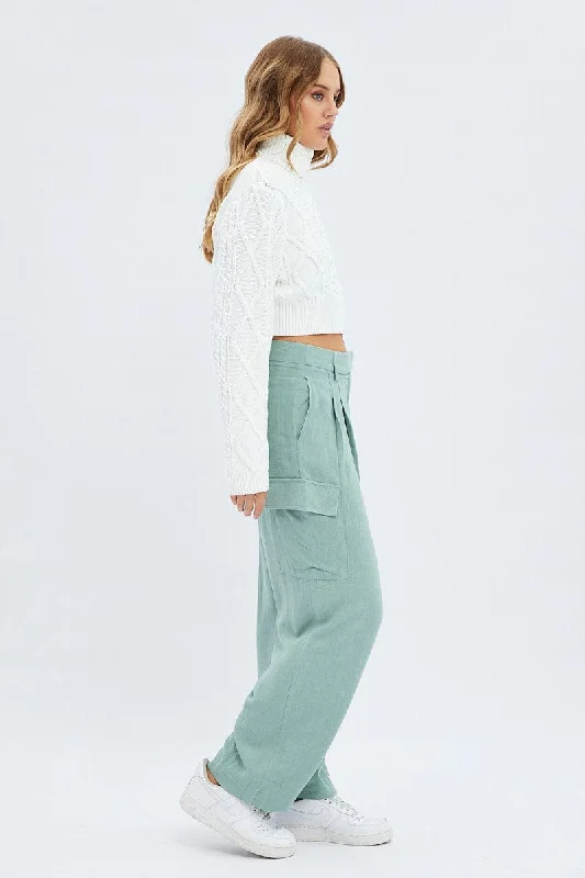 Green Cargo Pants Low Rise Wide Leg