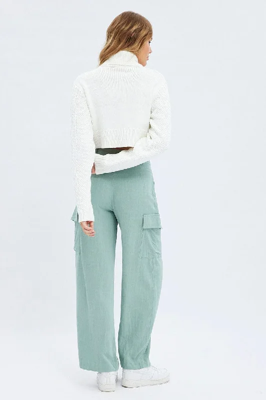 Green Cargo Pants Low Rise Wide Leg