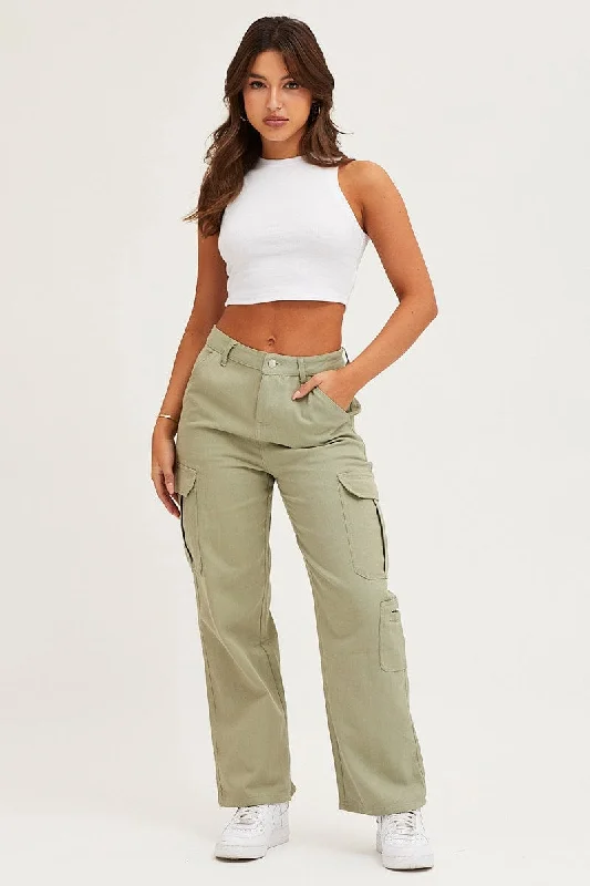 Green Cargo Pants Polyester