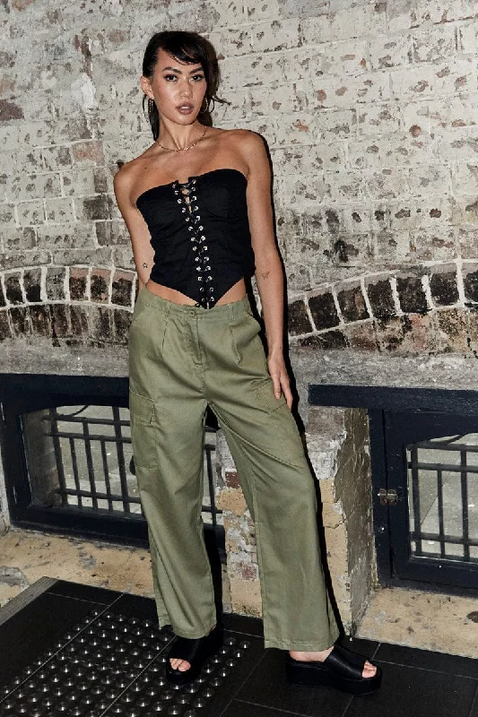 Green Cargo Pants Relaxed Wide Leg