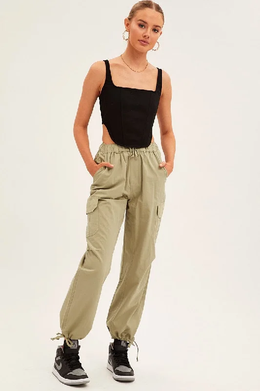 Green Cargo Pants Relaxed Wide Leg