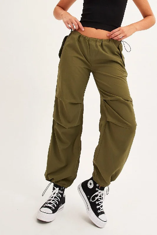 Green Cargo Parachute Low Rise Pants