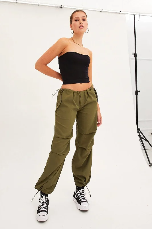 Green Cargo Parachute Low Rise Pants