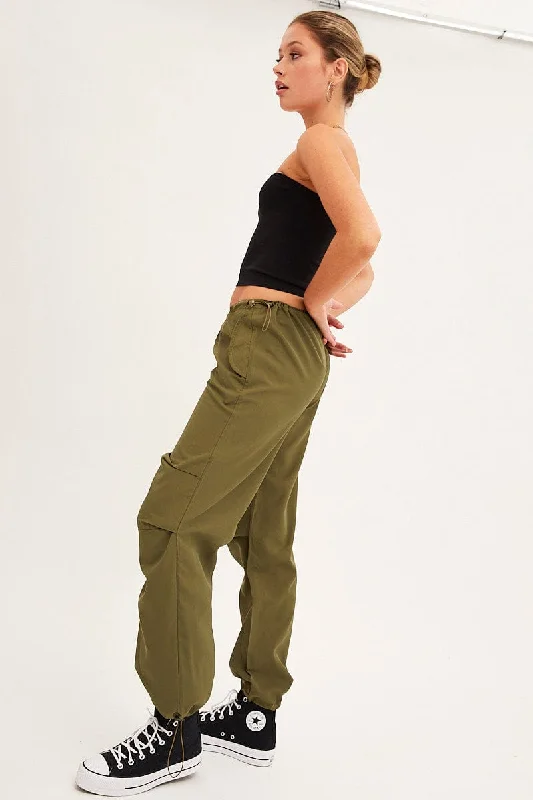 Green Cargo Parachute Low Rise Pants