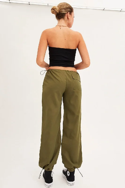 Green Cargo Parachute Low Rise Pants