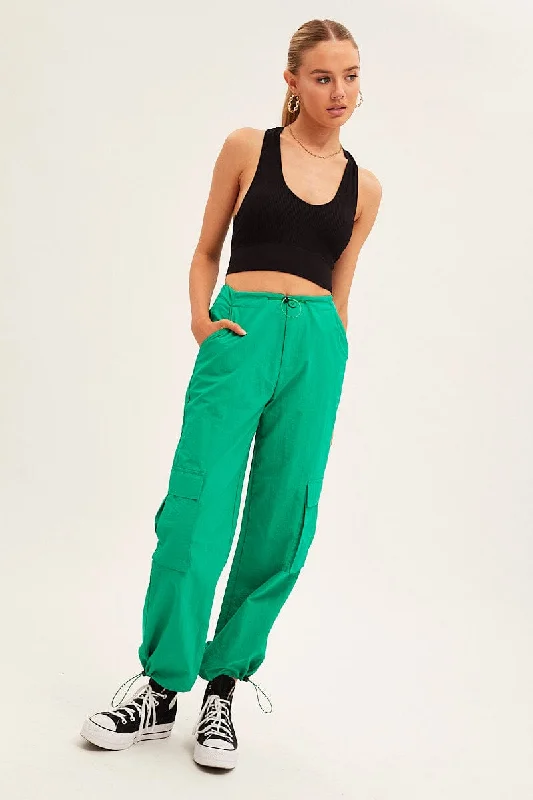 Green Cargo Parachute Pants