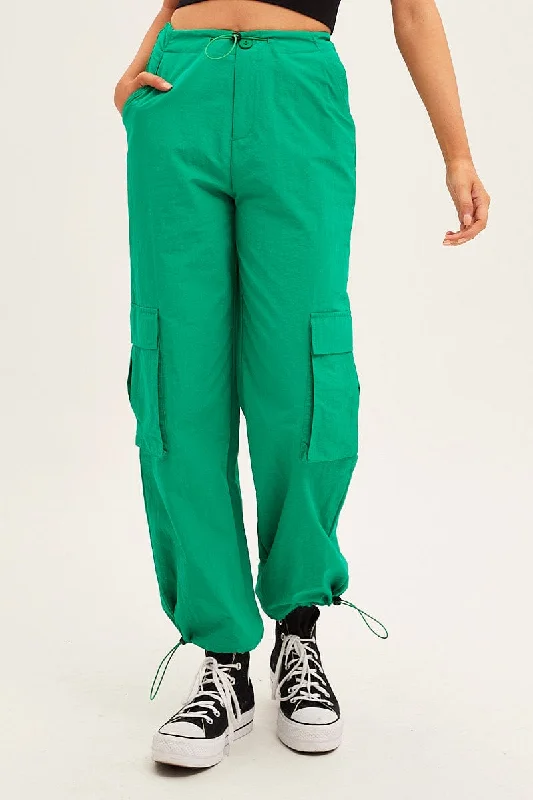 Green Cargo Parachute Pants