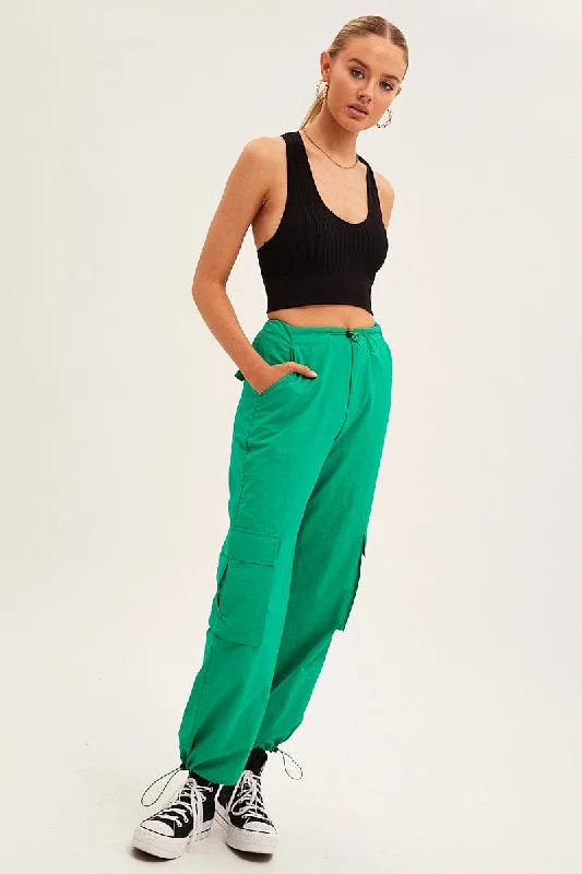 Green Cargo Parachute Pants