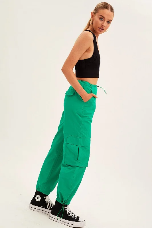 Green Cargo Parachute Pants