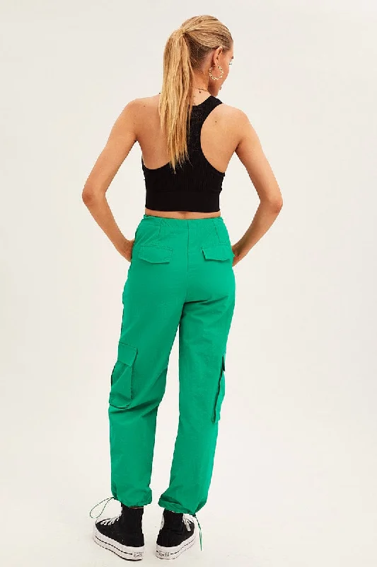 Green Cargo Parachute Pants