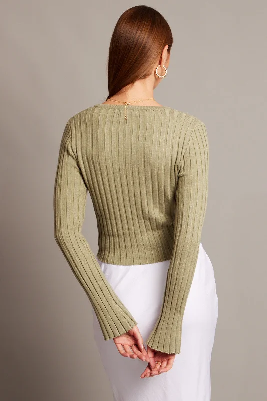 Green Crop Jumper Boat Neck Long Sleeve