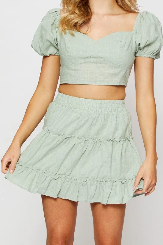 Green Frill Short Skater Skirt