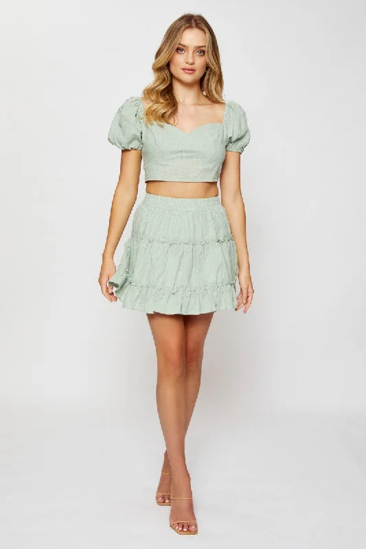 Green Frill Short Skater Skirt