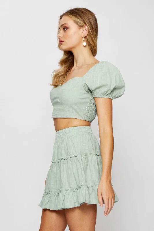 Green Frill Short Skater Skirt