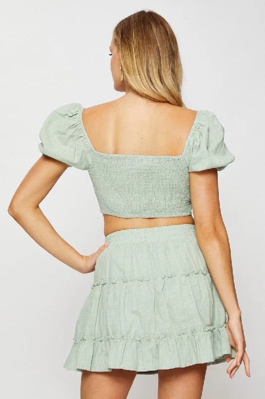 Green Frill Short Skater Skirt