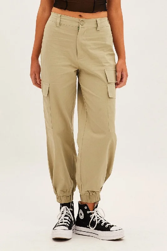 Green High Rise Wide Leg Cargo Pants