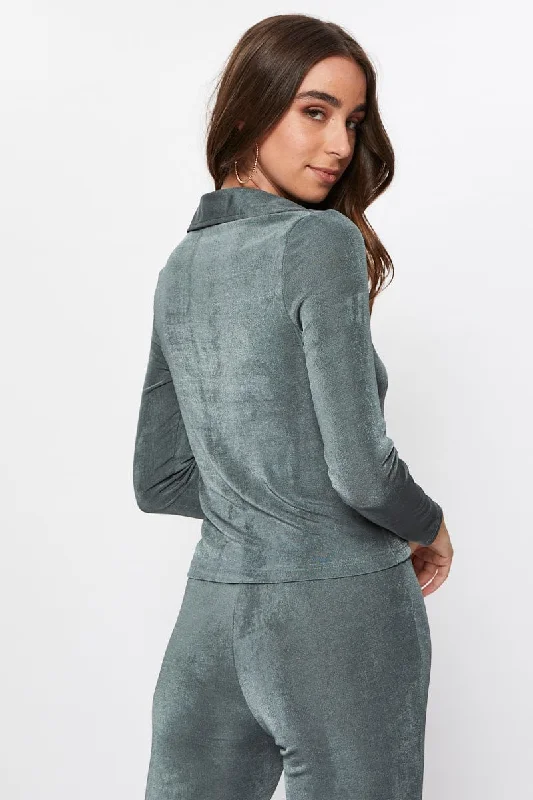 Green Long Sleeve Collar Jersey Cardigan