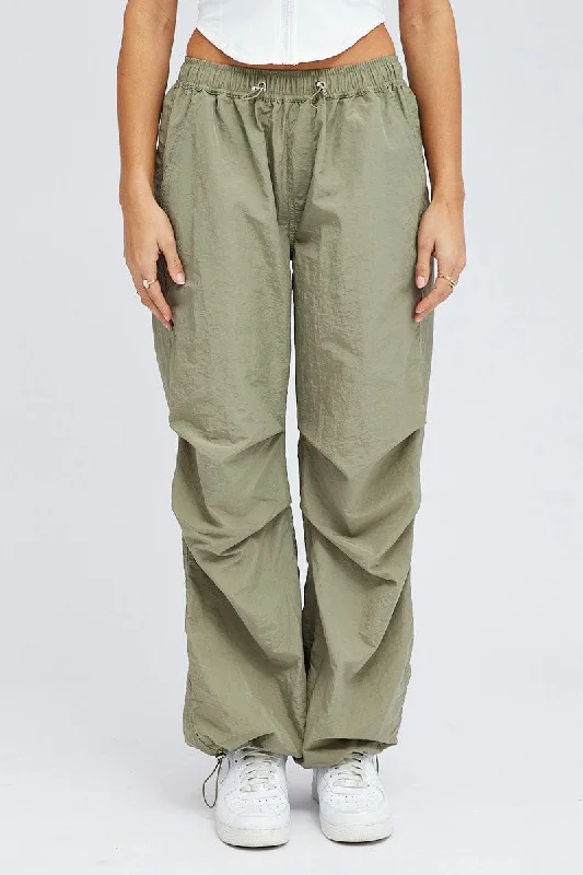 Green Parachute Cargo Pants Low Rise