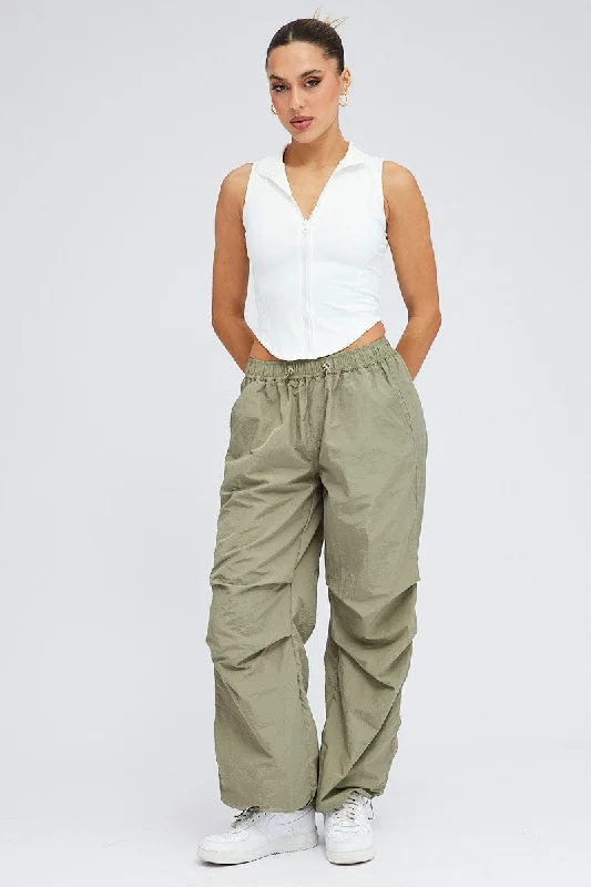 Green Parachute Cargo Pants Low Rise