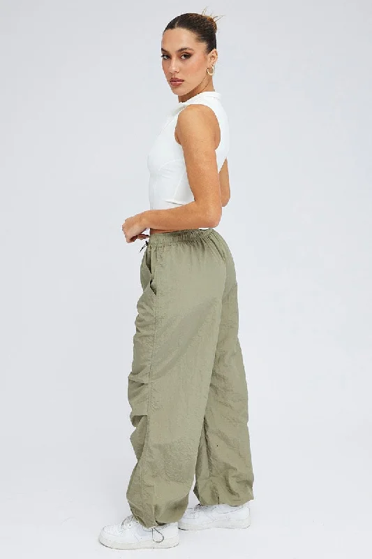 Green Parachute Cargo Pants Low Rise