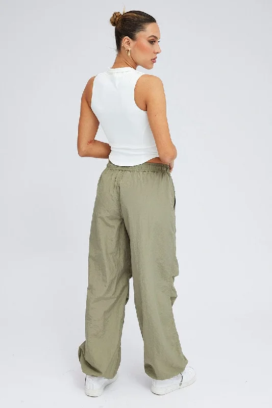 Green Parachute Cargo Pants Low Rise