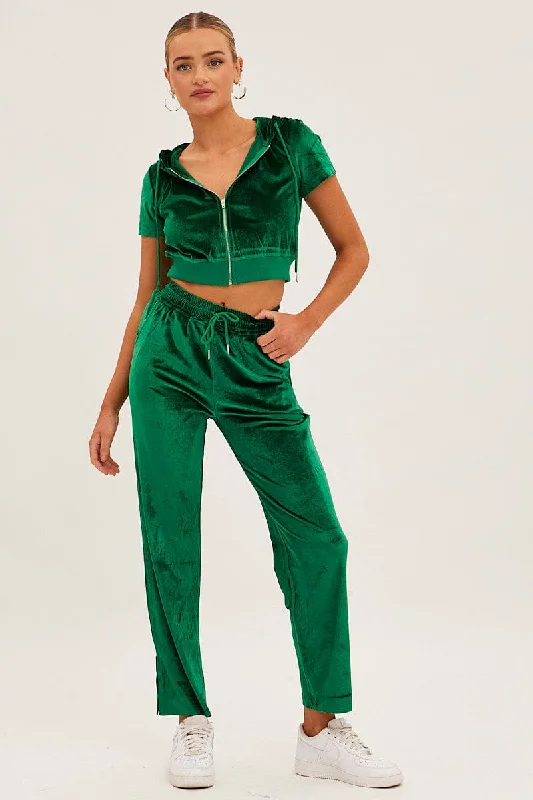 Green Velvet Flared Hem Pants