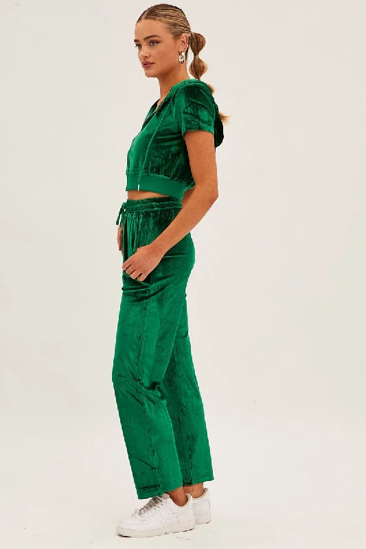 Green Velvet Flared Hem Pants