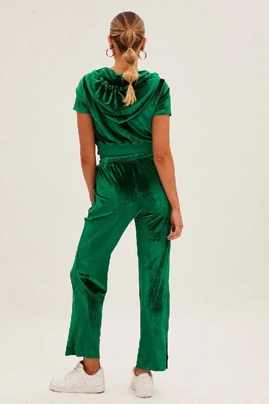 Green Velvet Flared Hem Pants