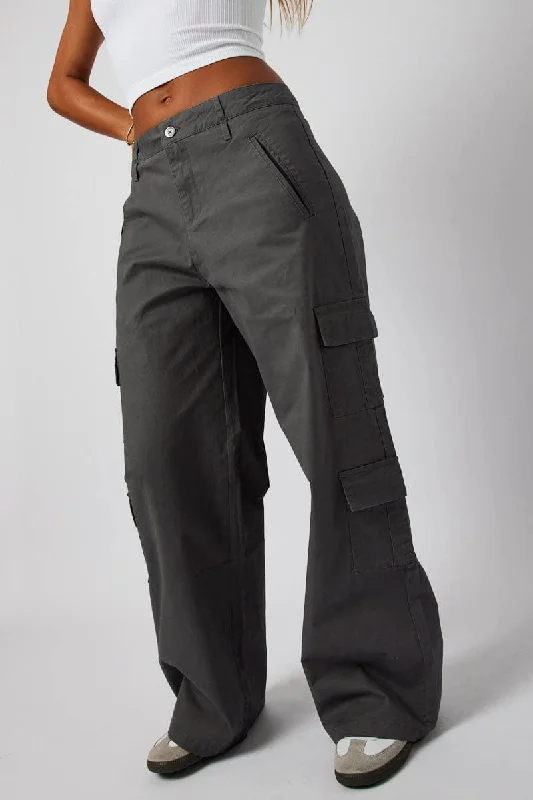 Grey Cargo Pants Mid Rise